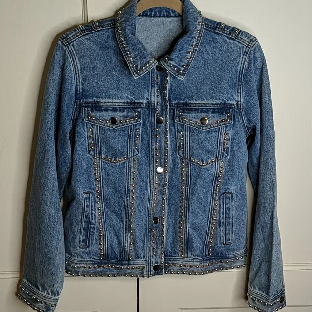 Denim silver studded jean jacket - Picture 3 of 9